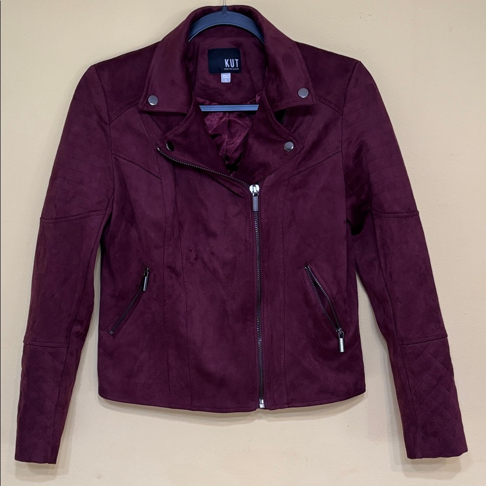 Kut from the Kloth Women'burgundy Leather Jacket
